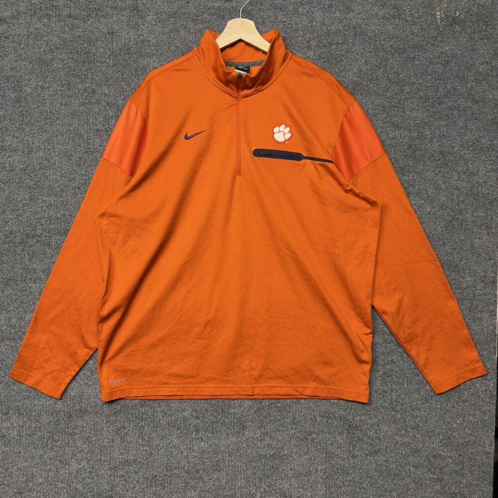 Clemson Tigers Sweatshirt Mens 2XL Orange Nike Dri-Fit 1/4 Zip Pullover NCAA